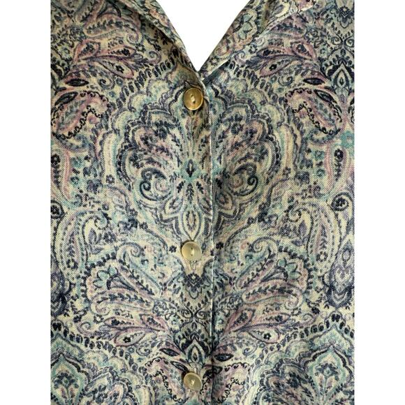J. Jill Love Linen Blue Purple Paisley Print Essential Button Down Shirt Sz PXL - Picture 6 of 10
